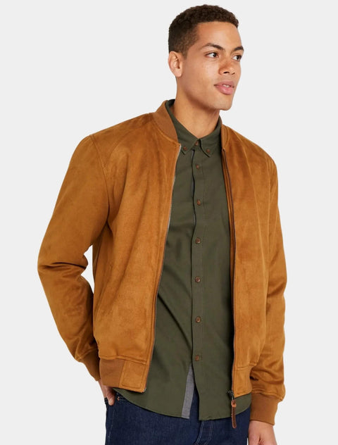 Mens Classic Brown Suede Leather Bomber Jacket