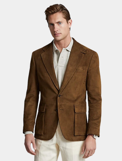 Mens Classic Brown Suede Leather Blazer