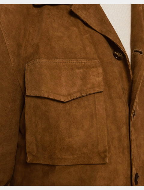 Mens Classic Dark Brown Suede Leather Coat