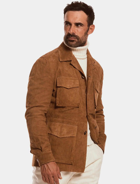 Mens Classic Dark Brown Suede Leather Coat