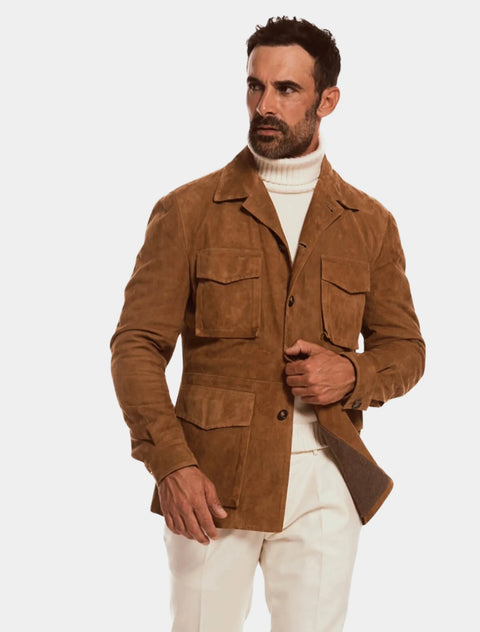 Mens Classic Dark Brown Suede Leather Coat