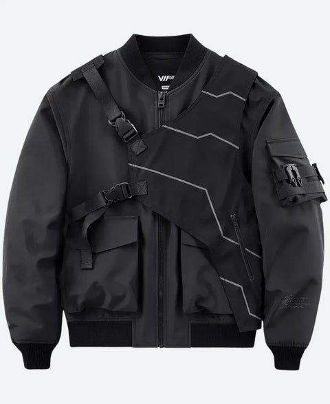 Techwear Straps Black Bomber Jacket