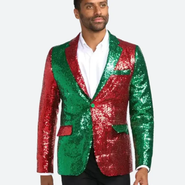 Christmas Sequin Green & Red Blazer