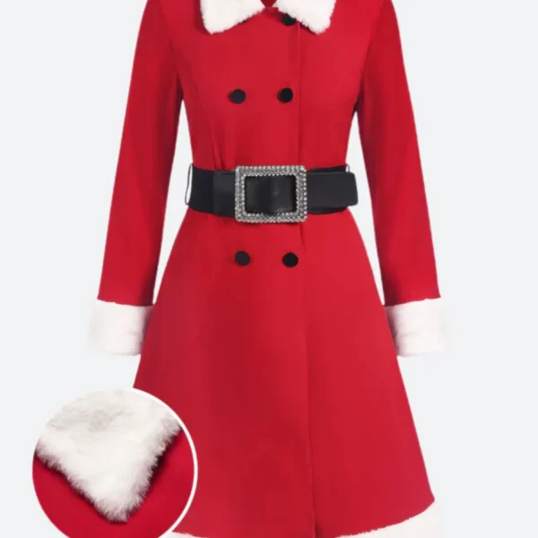 Women Christmas Double Breasted Belted Coat